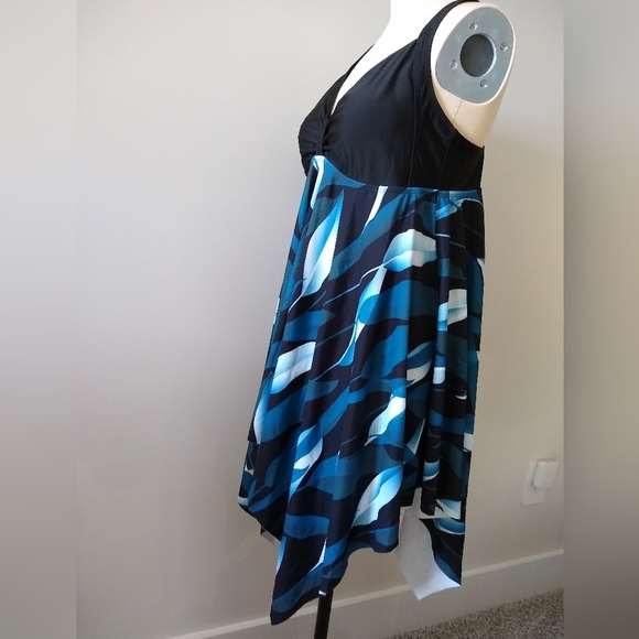 NWT 2 PC Elegant Black and Blue Women's Swimwear Dress Tankini With Bottoms XL - Picture 4 of 10